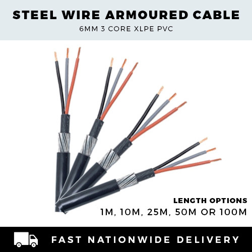 ARMOURED CABLE 6mm SWA CABLE 3 CORE SWA CABLE PER METER,10M, 25M,50M or