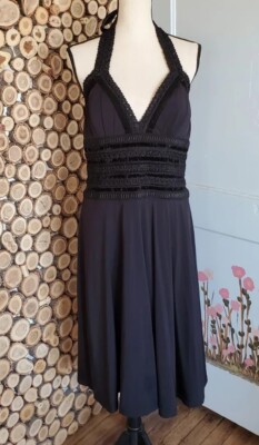 White House Black Market WHBM Stretchy Velvet Trim Halter Midi