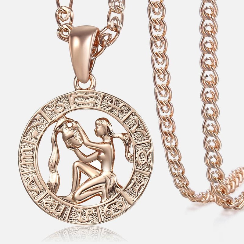 Rose Gold Plated Constellation Sign Pendant Charm Necklace Snake Chain Unisex - Product main view