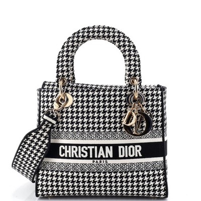 Christian Dior Lady D-Lite Bag Houndstooth Canvas Medium