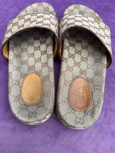Gucci GG Monogram Sandals 624695 Beige Canvas Mens Size 12 - Picture 11 of 21