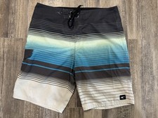 O'Neill Swim Trunks Board Shorts Men W34 White Blue Striped No Liner W Pocket