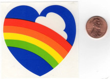 Vintage 1980's Sticker Unmarked Sandylion Large Rainbow Heart  Clouds Sticker
