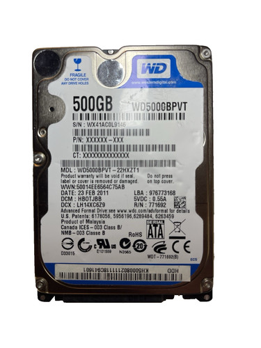 WD Western Digital 500GB 2,5” SATA Laptop Festplatte WD5000BPVT HDD