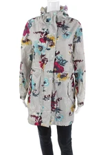Joules Womens Floral Print Hooded Long Sleeve Zippered Rain Jacket Gray Size 6