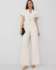 NEW ANN TAYLOR 139 IVORY WHISPER FLUID CREPE SIDE ZIP TROUSER PANTS SZ 6
