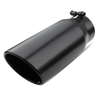 Black 4 inch Inlet Exhaust Tip, 5 Outlet, 12 Long, Stainless, Rolled, Bolt-On