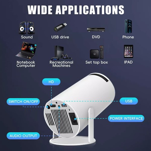 Mini Proyector UHD 4K 10000 Lúmenes LED 1080P WiFi Bluetooth Portátil Cine en Casa - Imagen 13 de 19
