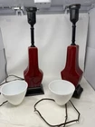 Vtg REMBRANDT ? pair of red and black Table Lamp Milk Glass shade