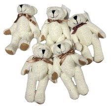 Jointed Teddy Bear 6  Craft Lot Of 5 Fuzzy Ivory Off White Bow NWT Vintage Style
