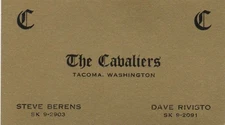 Vintage The Cavaliers Band Business Card- Tacoma WA Band c1965