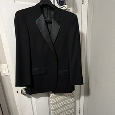 Versini Men's Regular Fit Black 100 Pure New Wool Tuxedo Jacket Satin Lapels