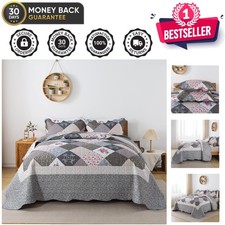 Twin Luxury Quilt Set - Reversible Microfiber Coverlet, All-Season Grey Bedding