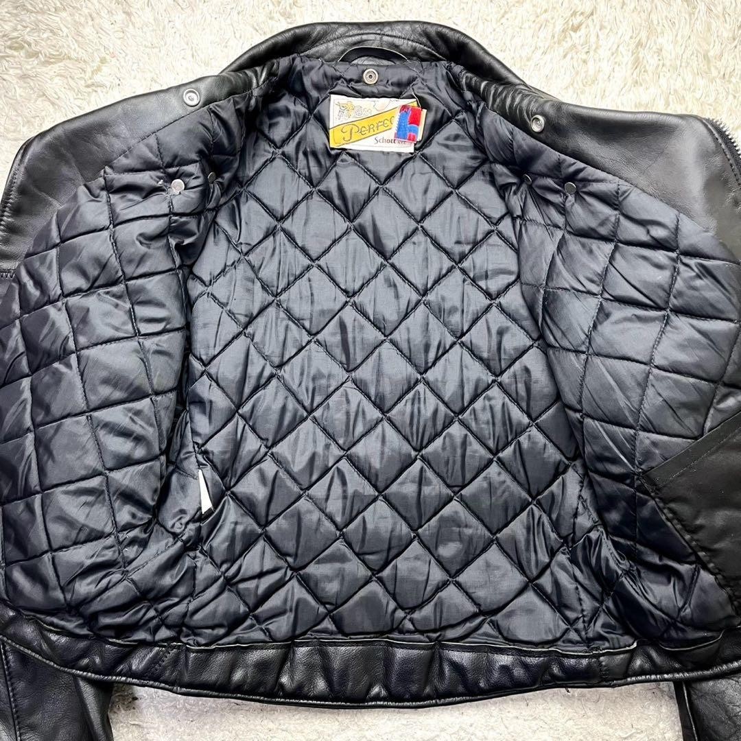 Schott 618 Double Rider Leather Jacket Black 40" Vintage Biker Quilted image 2