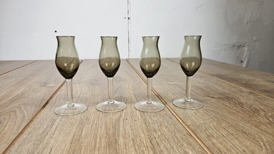 4 x Vintage Rauchglas Tulpenlikör Gläser Stiel Sherry Port Retro Bar Shot