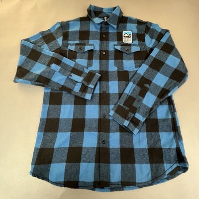 Burnside Beech Mountain Brewing Co Flannel Shirt Men Medium Blue Black Plaid
