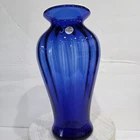 Fenton 10" Cobalt Blue Melon Vase Vertical Optic Stripe 3" Wide