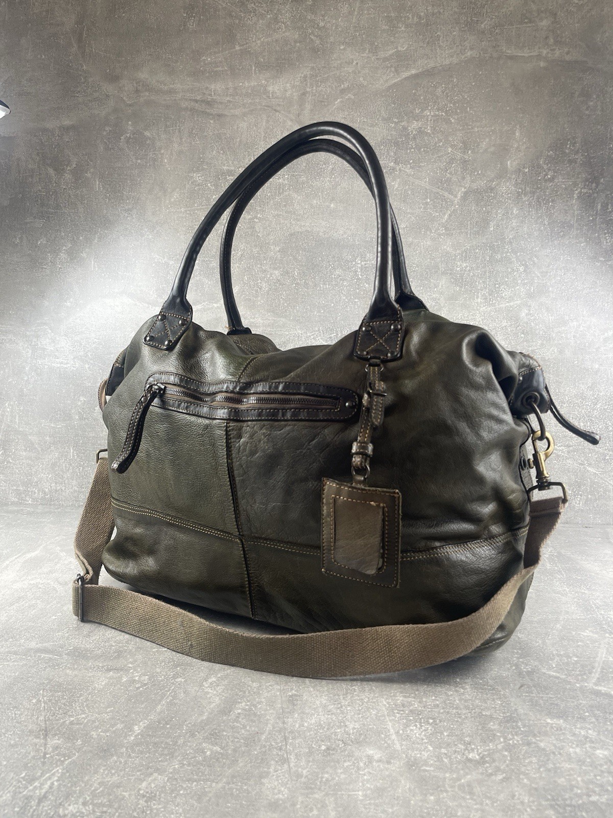 Bayside Vintage Italian Artisan Leather Weekender Travel Bag Dark Green Large