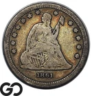 1861 Seated Liberty Quarter, Choice Fine++ Civil War Date Issue