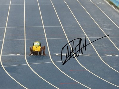 Usain Bolt signiert 6x4 FOTO Geschenk Vordruck Läufer Goldmedaillengewinner Olympiade