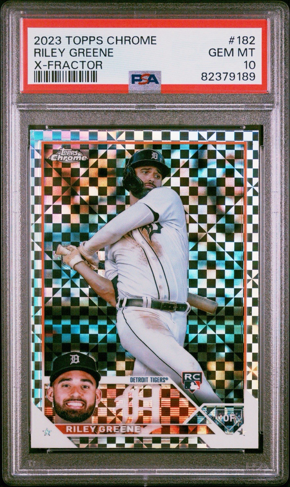 2023 TOPPS CHROME X-FRACTOR #182 RILEY GREENE ROOKIE RC PSA 10