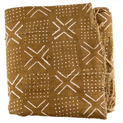 Caramel Brown Bogolan Mali Mud Cloth Dotted Cross Design African Cotton Handmade