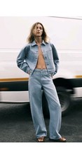 Zara Light Blue ZW Denim Trucker Jacket Button Collared Pocket Women's Size M