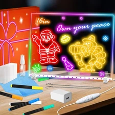 16" Led Drawing Board for Kids – 4 Modes Led Note Board with Colors 7, Light ...
