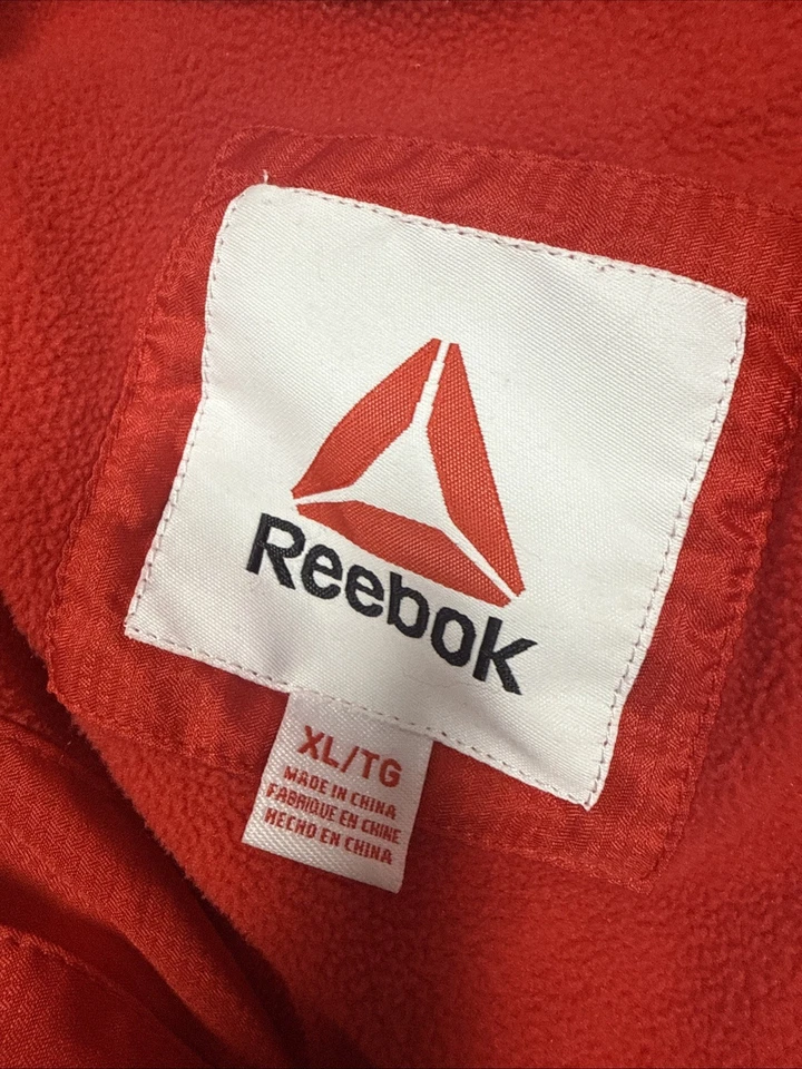 Reebok Men's XL Retro Spellout Hooded Windbreaker Red Big Stipe Logo Lined Coat - Image 4 of 4