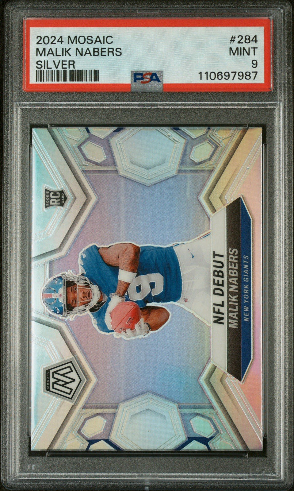 🔥 2024 Panini Mosaic Malik Nabers Silver Prizm NFL Debut #284 Rookie RC PSA 9🔥
