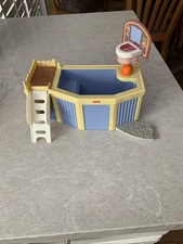 Rare Fisher Price Loving Family Townhouse Dollhouse Swimming Pool W/BB Hoop