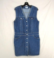 VTG CRAZY HORSE 90's Blue DENIM Snap POCKETS Shift WESTERN Jumper SHIFT DRESS M