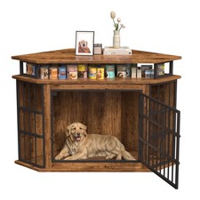 51 Large Corner Dog Crate Furniture with 2-Tier Shelves Storage