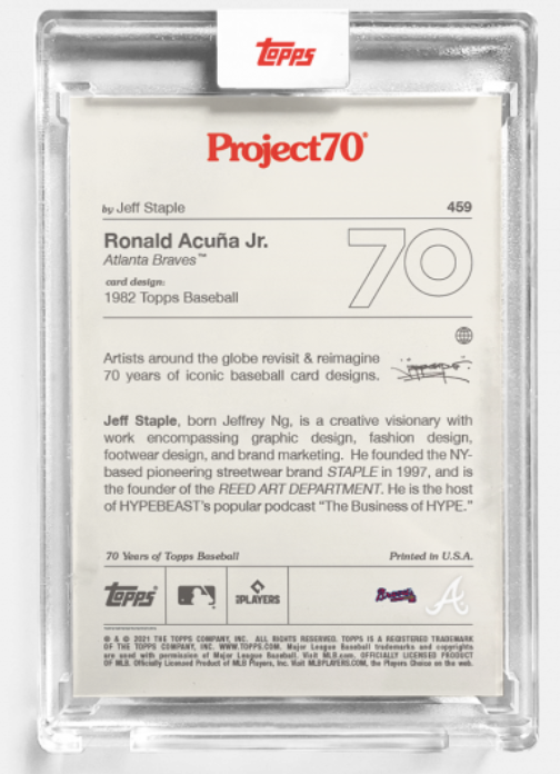 2021 TOPPS PROJECT 70 RONALD ACUNA JR. BY JEFF STAPLE CARD #459