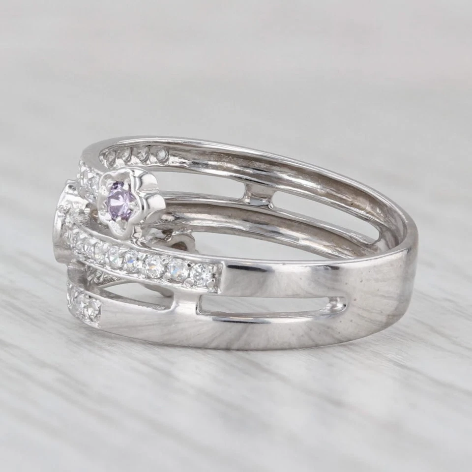 Anillo bobina de derivación de circonita cúbica púrpura y blanca de 0,45 ctw oro blanco de 14 k tamaño 7,75 Foto 3 de 4