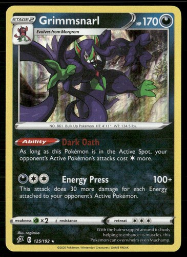 Grimmsnarl 125/192 Holo Rare Rebel Clash Pokemon Lightly Played