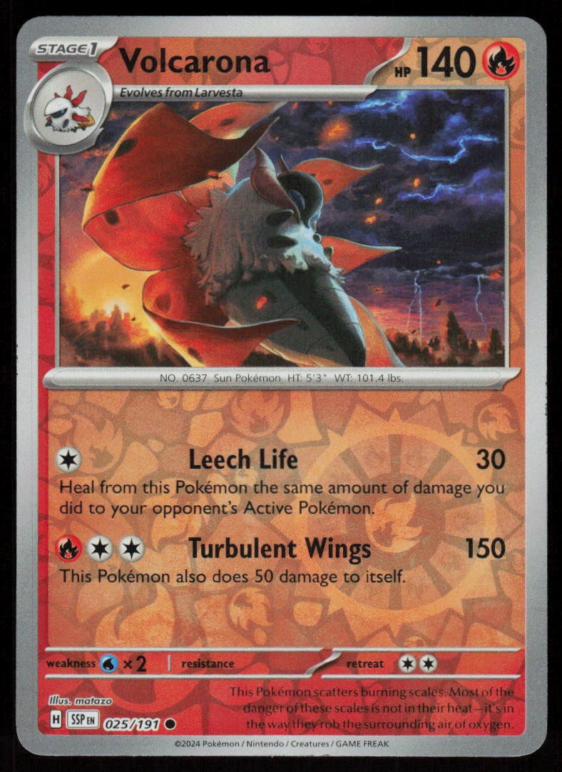 Volcarona 025/191 Common Surging Sparks Pokemon Reverse Holo Near Mint