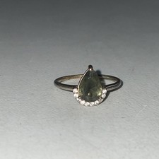 Silver-Tone Fashion Pear-Shaped Peridot w/ Halo Accents Ring - Size 8