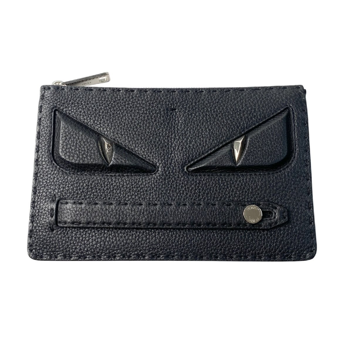RARE FENDI men's black monster leather clutch bag in excellent condition