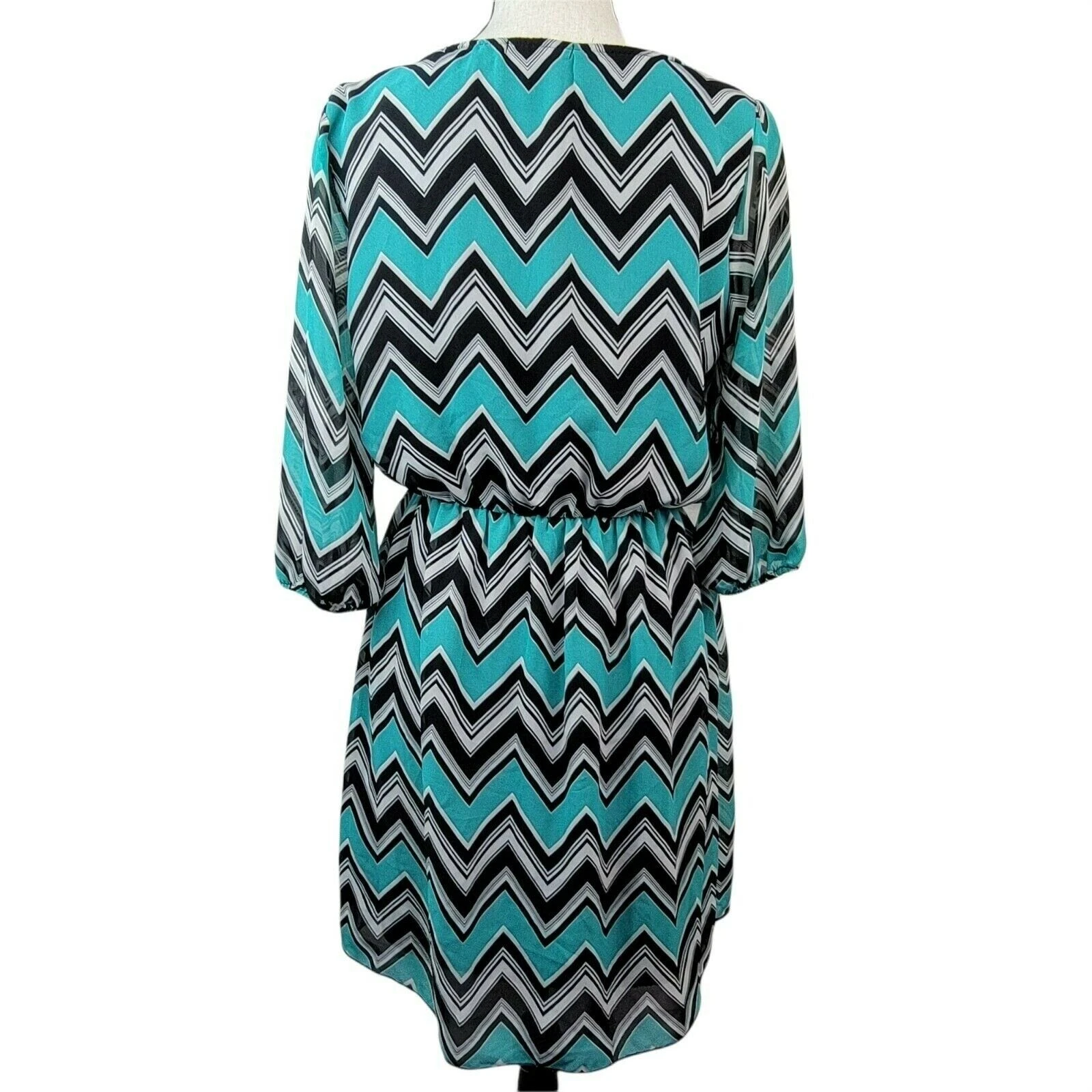 VETEMENTS Abito donna Espresso Chevron a righe taglia M verde acqua nero blusa manica 3 4