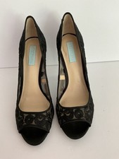 Womens Blue By Betsey Johnson Adley BLACK MESH FLORAL HEELS SIZE 9
