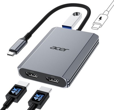 Acer USB C auf Dual Monitor Adapter, 4K@60Hz, 2x HDMI Hub + 100W PD & USB 3.0