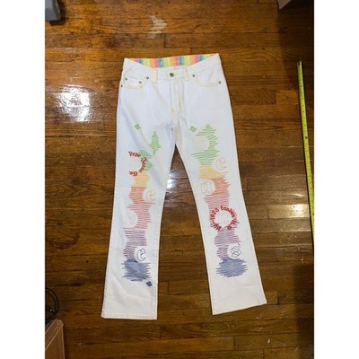 Vintage Y2K Pepe Jeans London White Rainbow Embroidered Jeans Womens Size 30