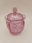 Fenton Pink Carnival Glass Thistle Covered Candy Jar Sugar Bowl 95th Anniversary
