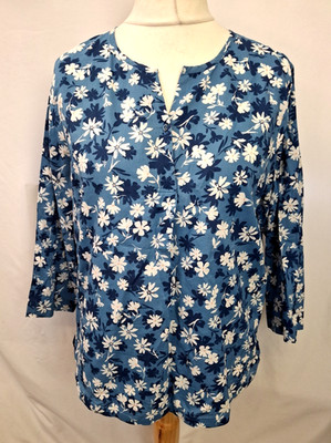 Seasalt Watercolour Sketch Top Blouse Shirt 100% Cotton Blue Floral UK16 C6277