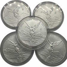 Lot of 5 2023 Mexico 1 Onza Siver Libertad 1 oz .999 Fine Siver BU in capsule