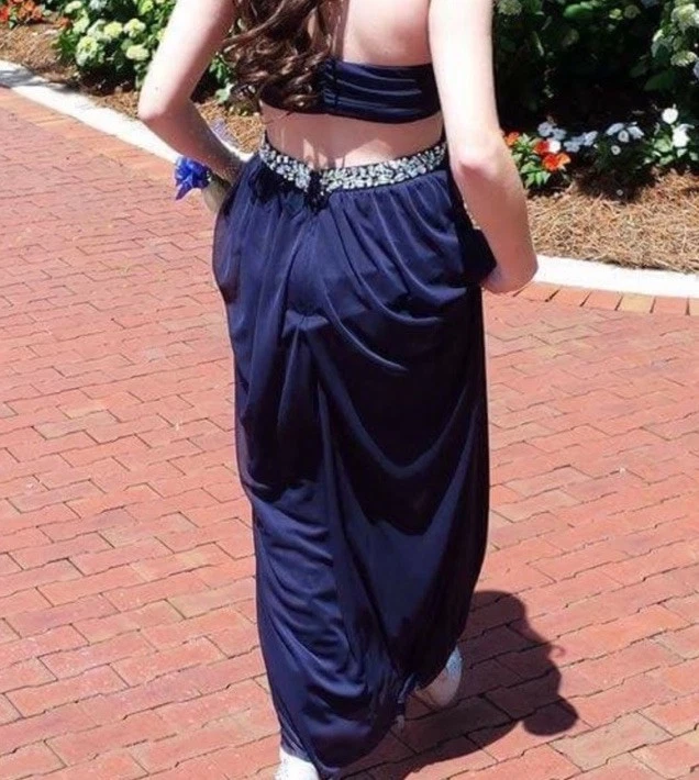 Trixxi Navy Strapless Prom/Formal Dress With Rhinestone Size Small - Image 3 of 4
