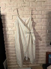 BCBGeneration Wrap Dress Size M Ivory Multi Stripe Spaghetti Strap