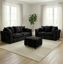 Black Chicago 3+2 Seater Sofa Set With Free Matching Footstool Luxury UK