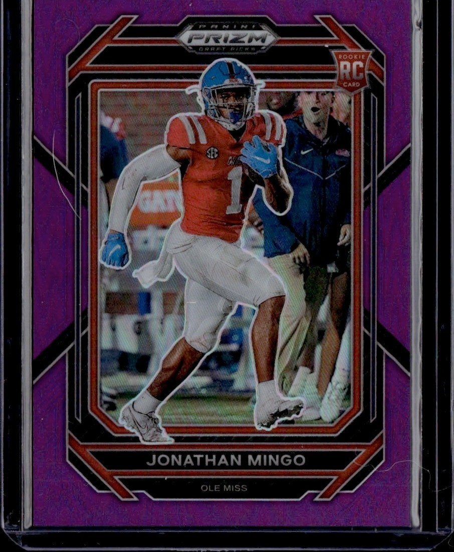 Jonathan Mingo RC 2023 Panini Prizm Draft Picks #150 Purple Prizm /75 Rookie